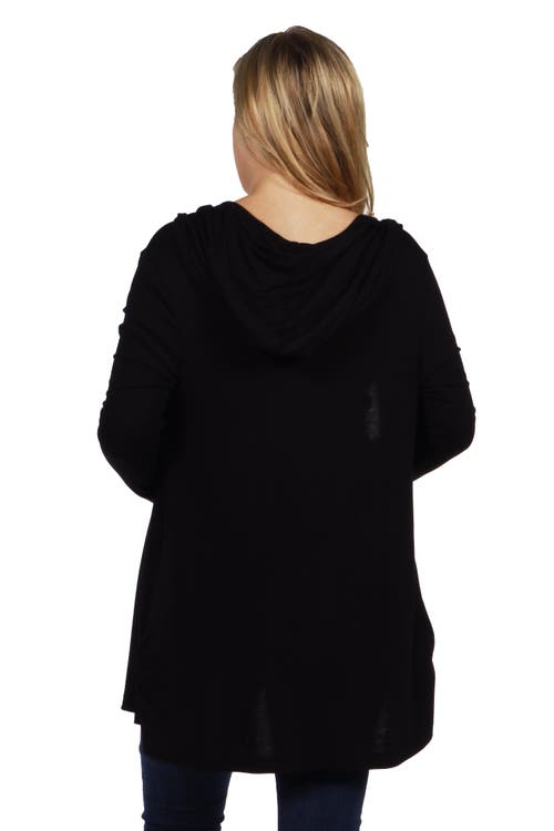 24seven Comfort Apparel Open Front Lightweight Hooded Maternity Cardigan In Black
