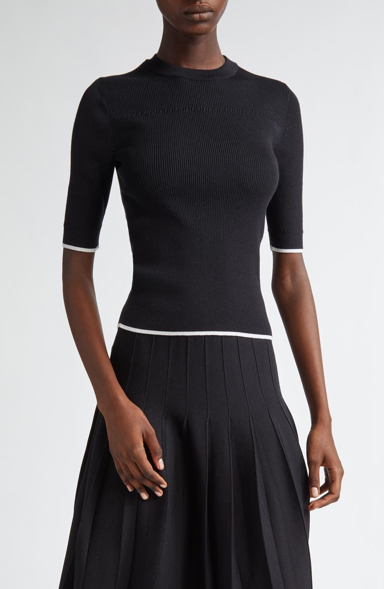 Thom Browne Tipped Virgin Wool & Silk Rib Sweater, Main, color,