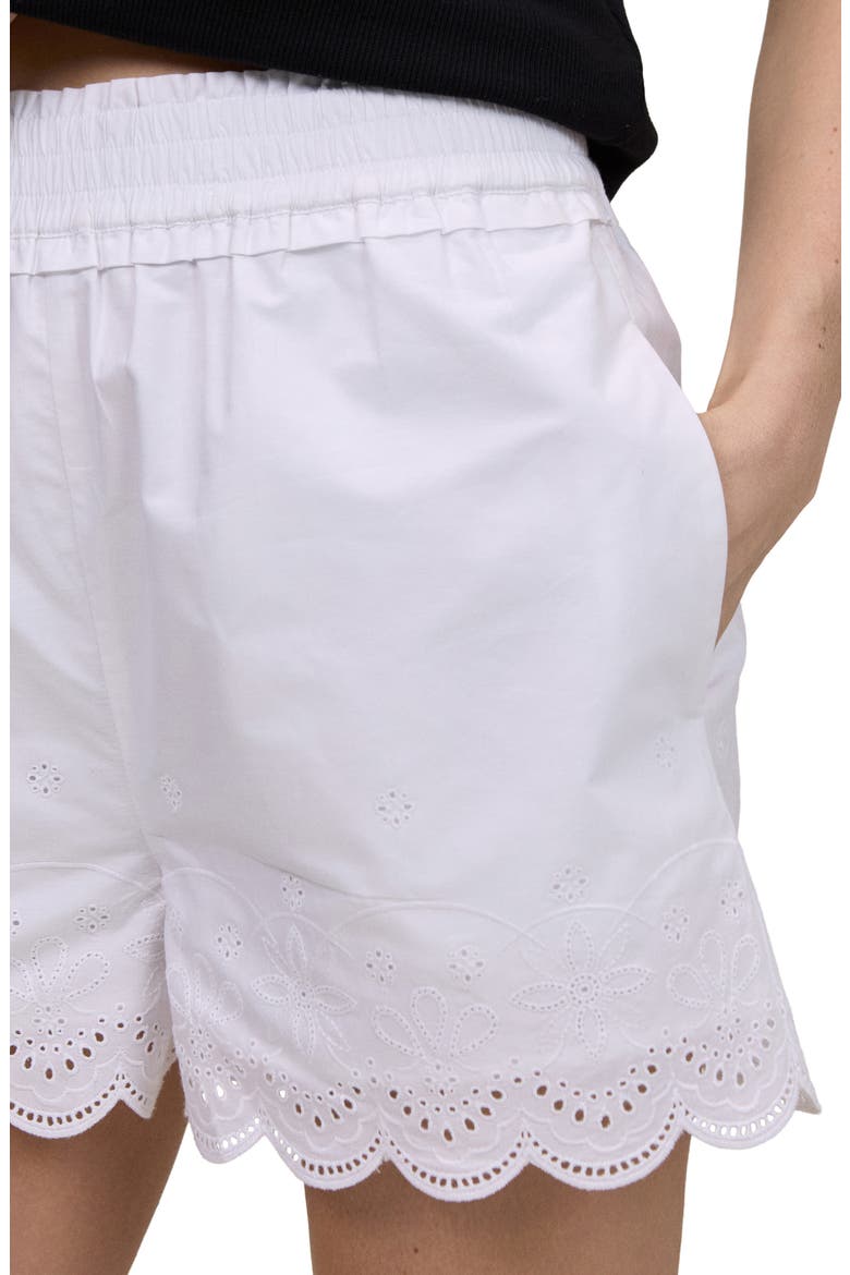 Bonnie Cutwork Scallop Cotton Shorts, Alternate, color, WHITE