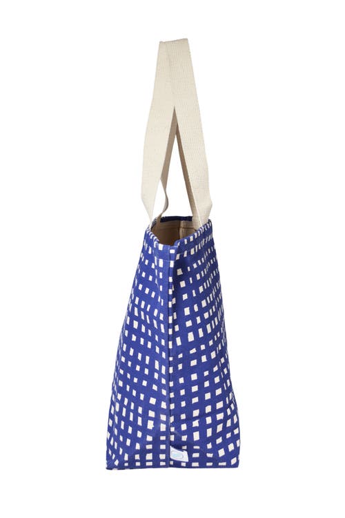 Dance Happy Micro Grid Wide Tote Bag In Dark Navy
