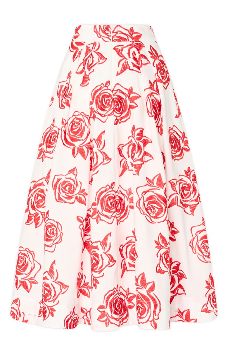 Milly Juliet Rose Embroidery Cotton Midi Skirt, Alternate, color, Red/ White