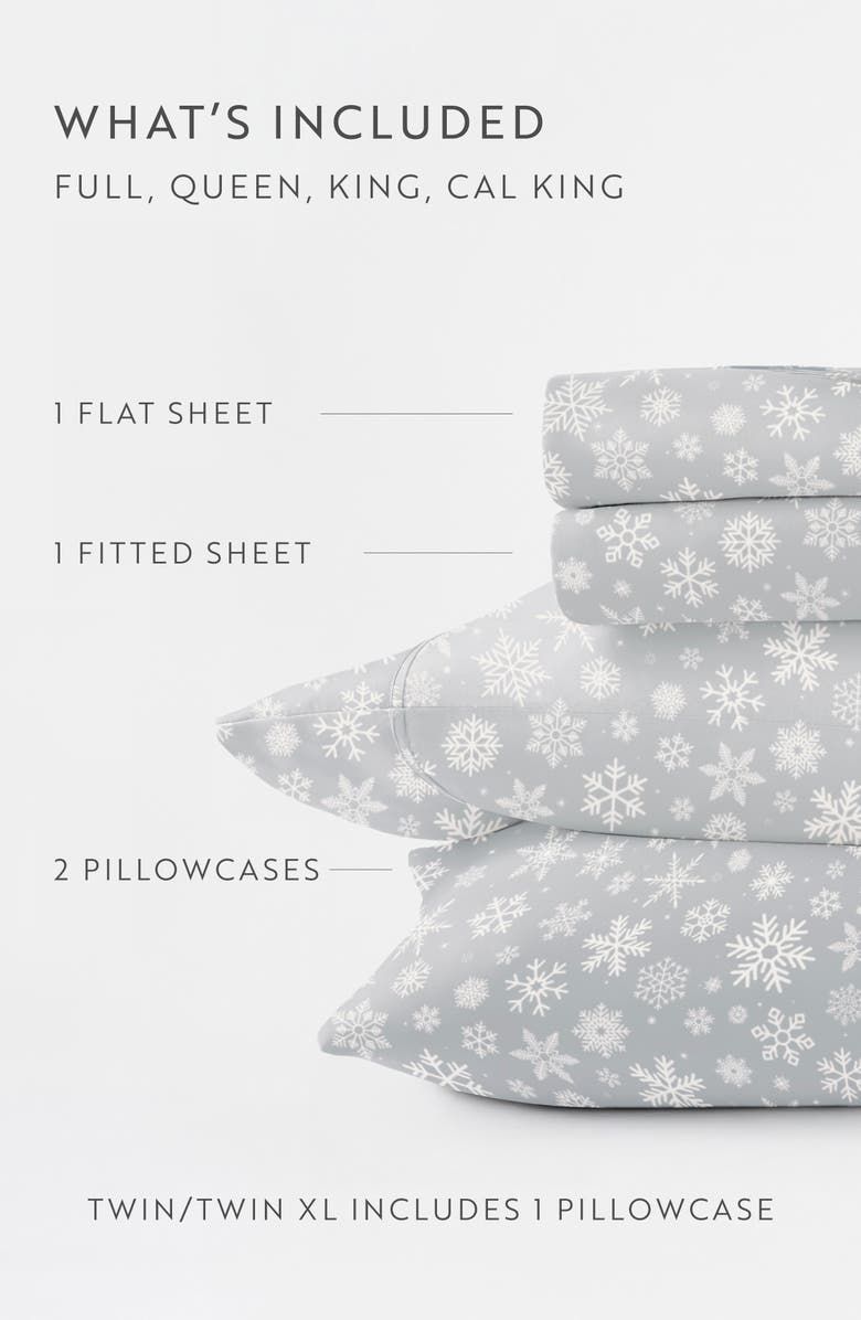 HOMESPUN Holiday 4-Piece Microfiber Bed Sheet Set, Alternate, color, Let It Snow Light Gray