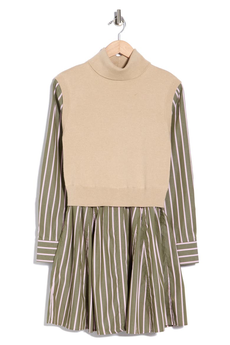 Cressida Mixed Media Dress, Main, color, OATMEAL/ FATIGUE MULTI STRIPE