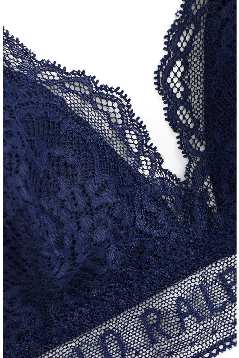 Lace & Stretch Cotton Rib Triangle Bralette, Alternate, color, NAVY