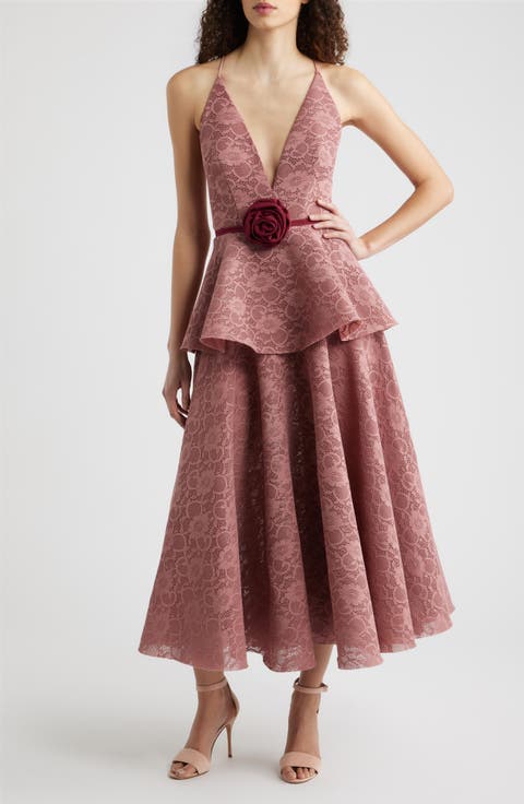 Almira Floral Lace Peplum Cocktail Dress