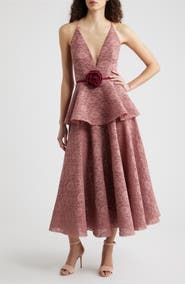 Black Halo Almira Floral Lace Peplum Cocktail Dress