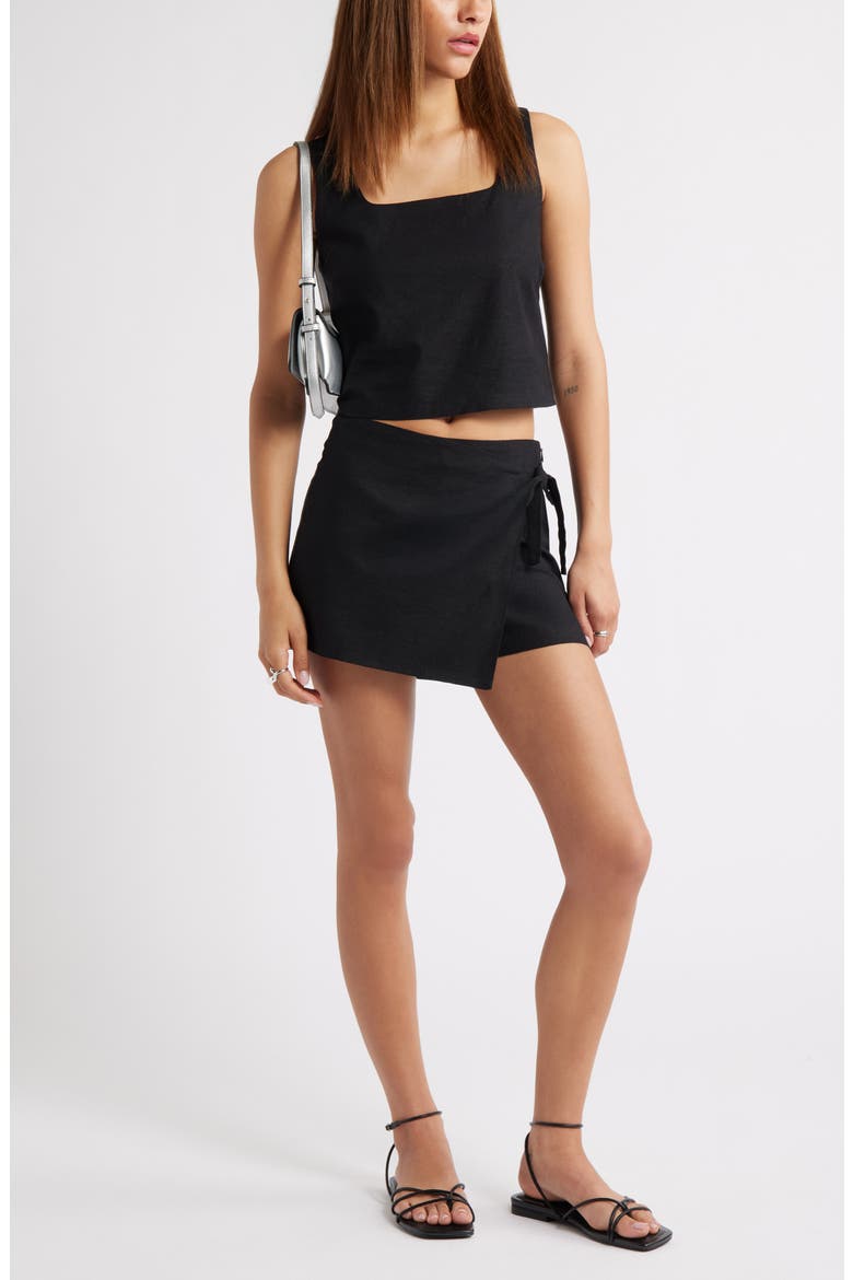 Linen Blend Wrap Skort, Alternate, color, BLACK