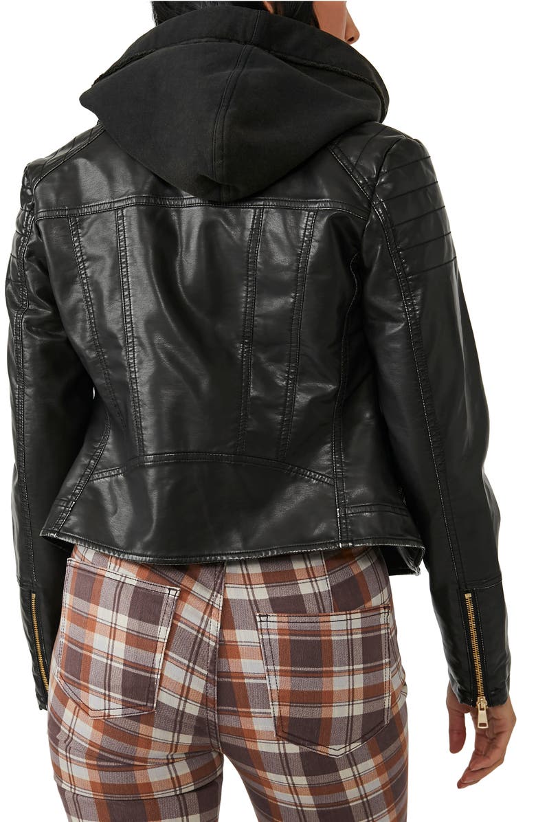 Free People Harriett Hooded Faux Leather Moto Jacket, Alternate, color, 
