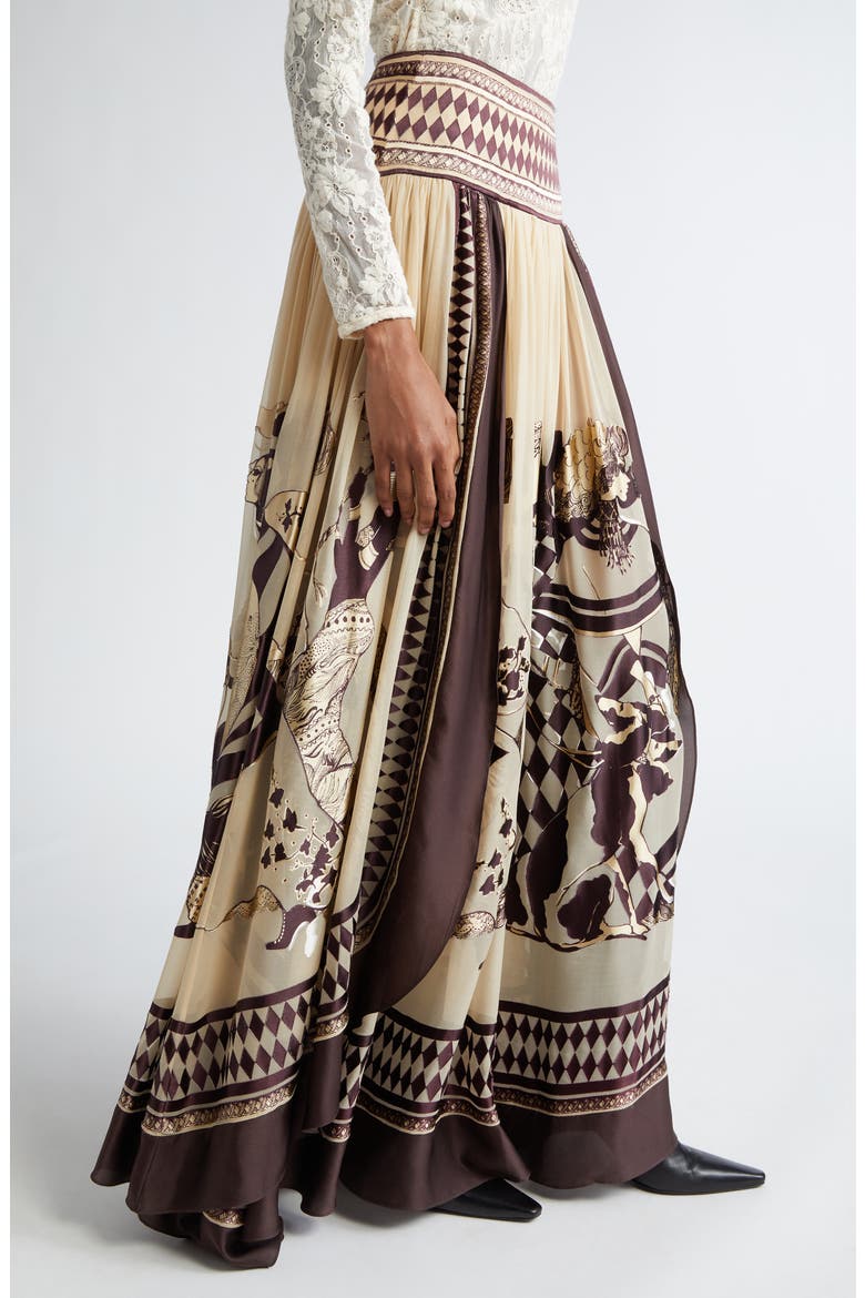 Illustration Otto Jacquard Pleated Maxi Skirt, Alternate, color, TEA/ MAHOGANY