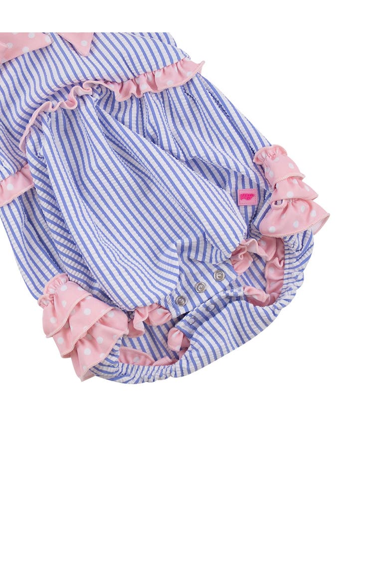 Upf50+ Seersucker One Piece Bow Bubble Romper Swimsuit (baby), Alternate, color, Periwinkle Blue Seersucker