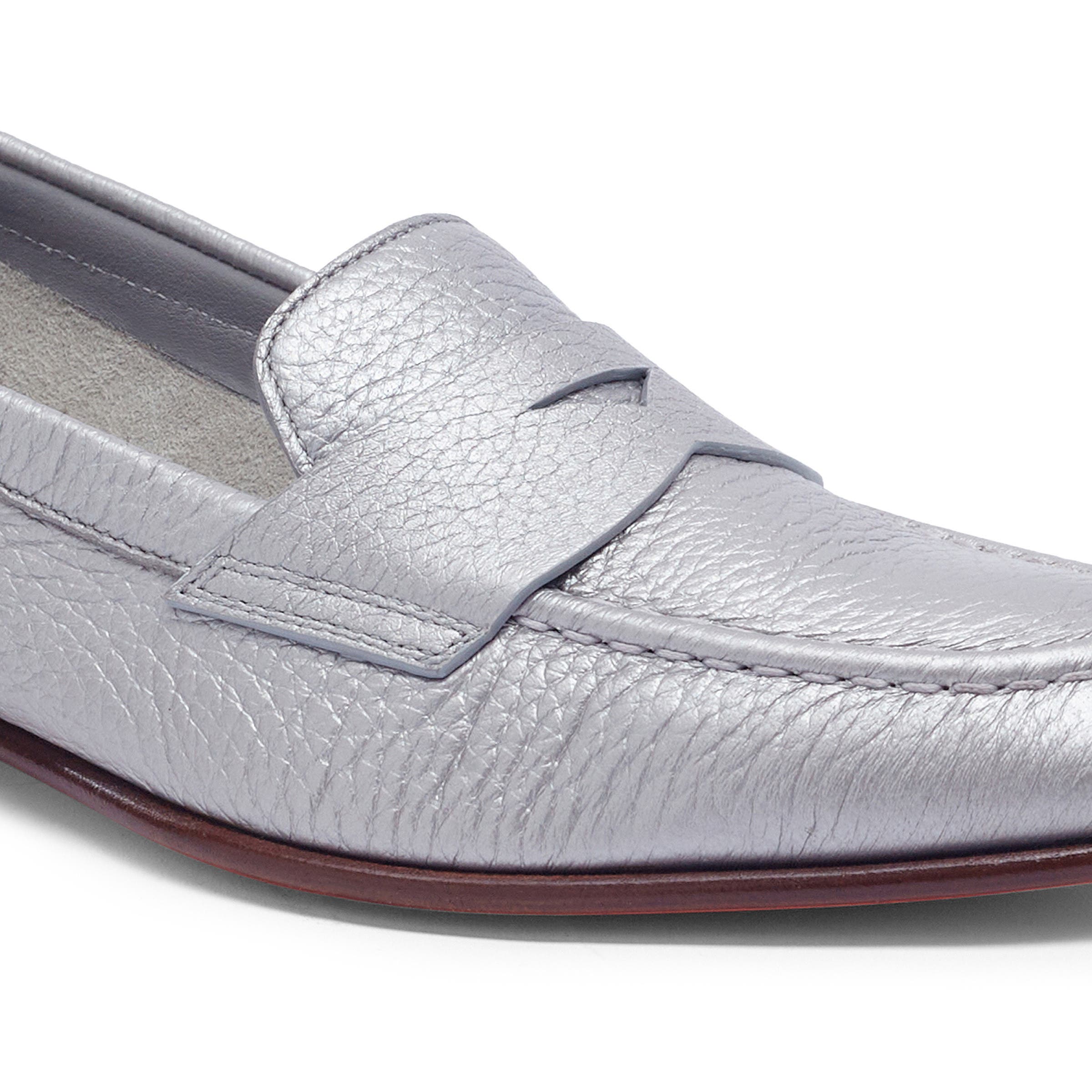 Santoni Women's Tumbled Leather Penny Loafer, Alternate, color, Silver