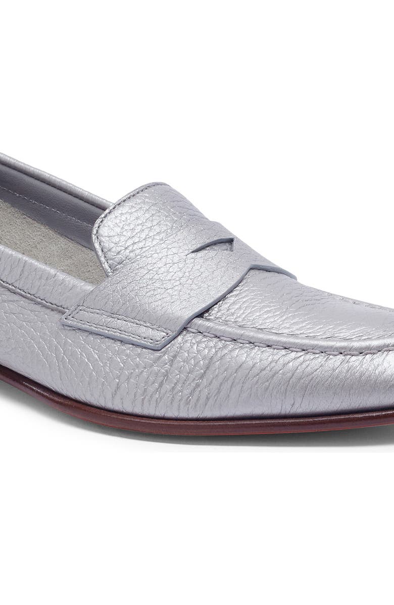 Santoni Women's Tumbled Leather Penny Loafer, Alternate, color, Silver