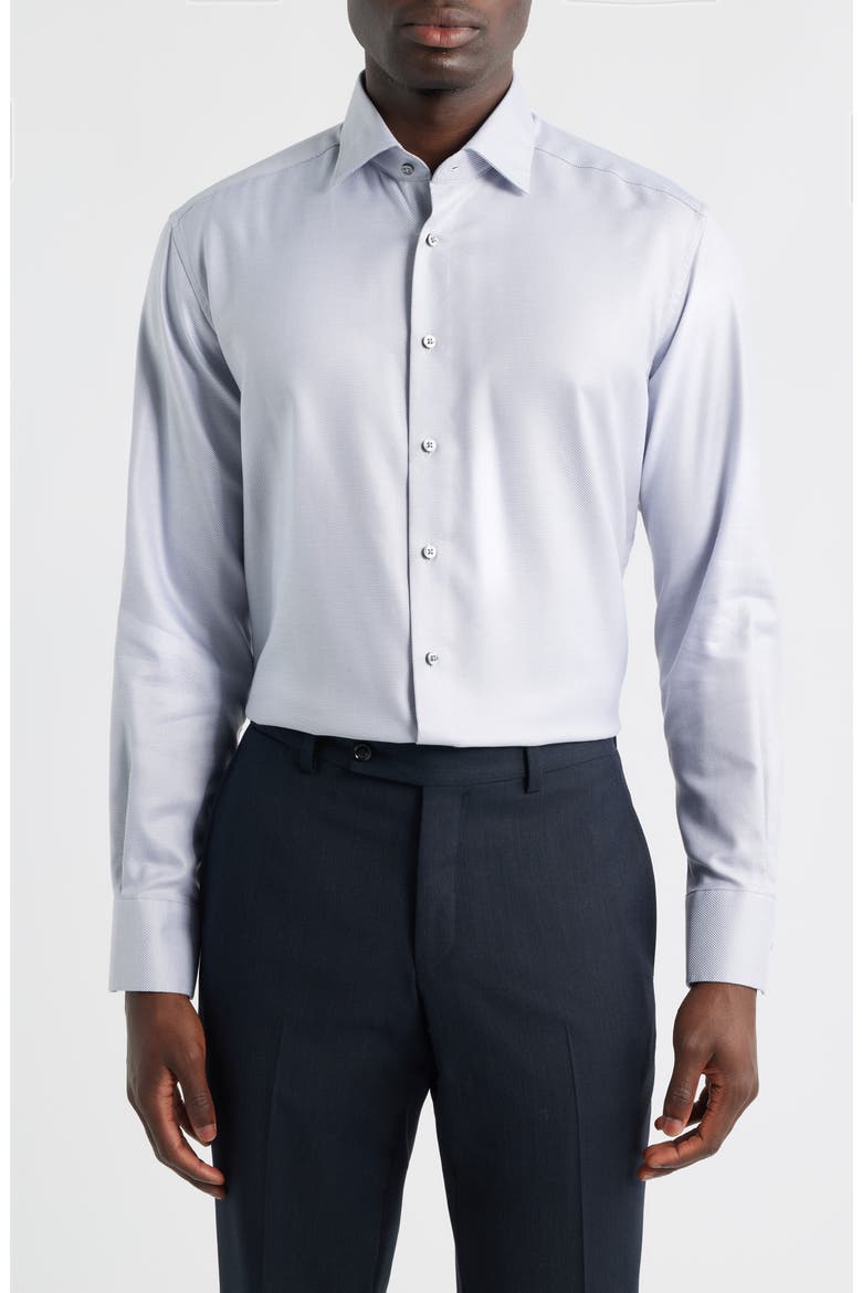 Modern Fit Micropattern Non-Iron Cotton Dobby Dress Shirt, Main, color, SILVER GREY