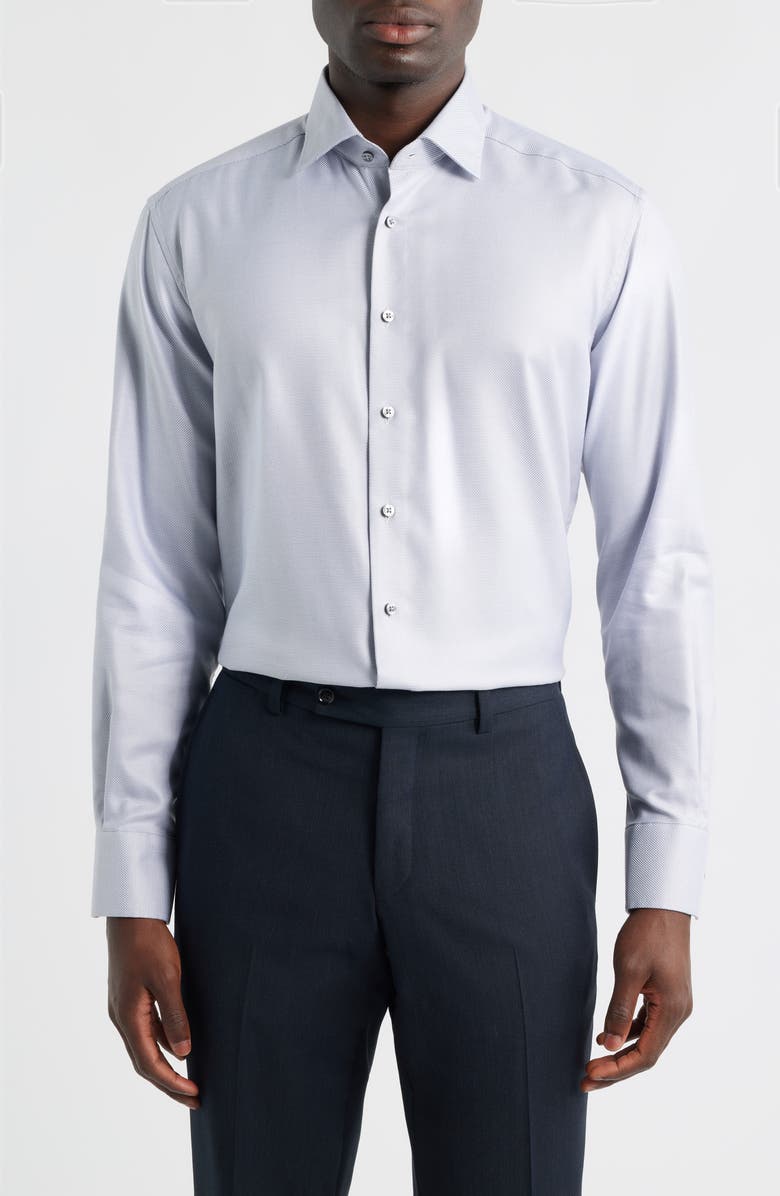 1863 by Eterna Modern Fit Micropattern Non-Iron Cotton Dobby Dress Shirt, Main, color, Silver Grey