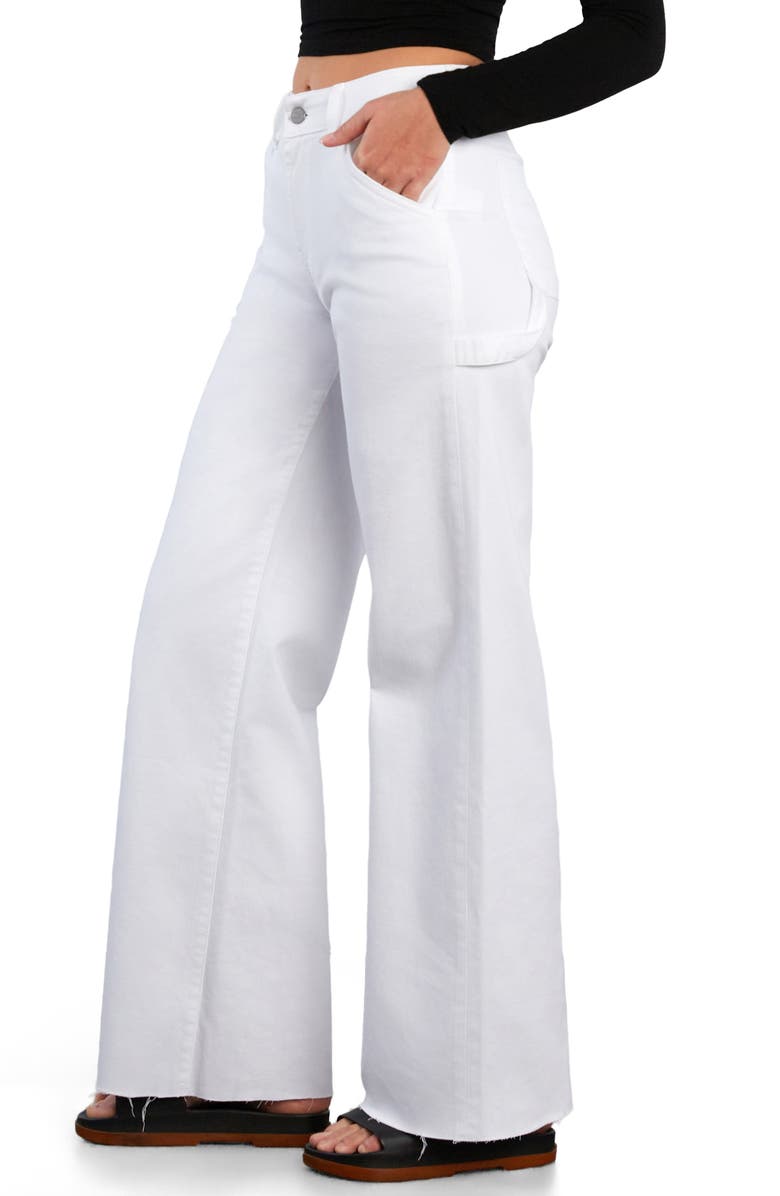 HINT OF BLU Raw Hem Wide Leg Carpenter Jeans, Alternate, color, White