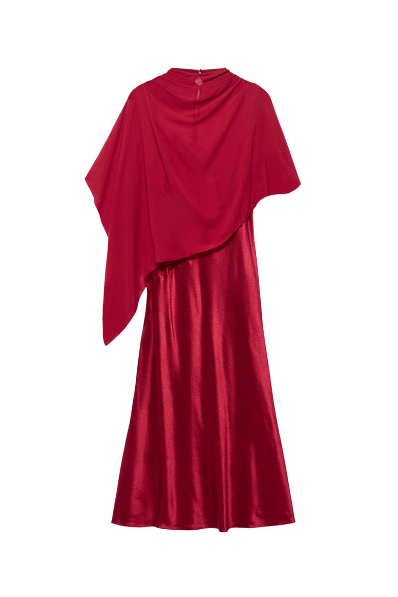 Satin Cape Detail Maxi Dress, Alternate, color, Red