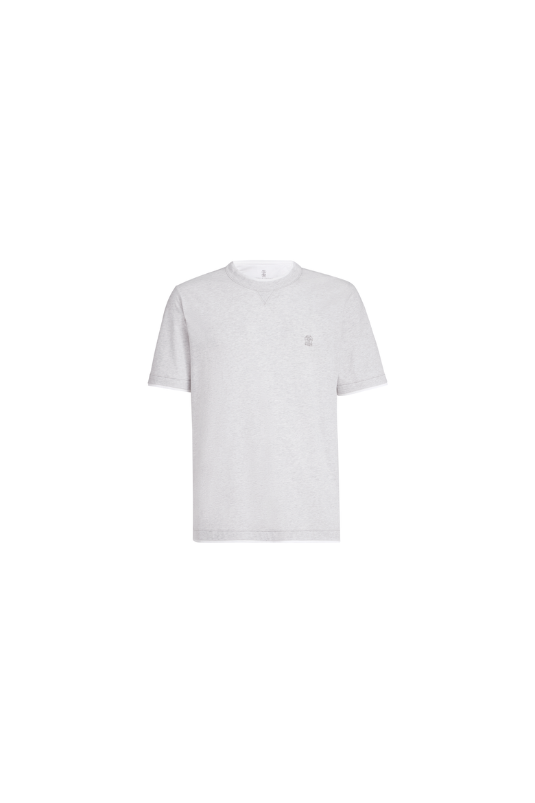 Cotton jersey crew neck T-shirt with logo and faux-layering, Alternate, color, Pearl Grey