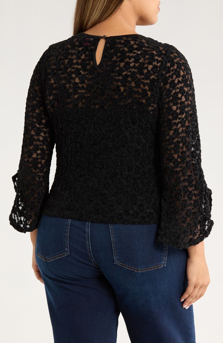 Vince Camuto Ruffle Sleeve Lace Top, Alternate, color, Rich Black
