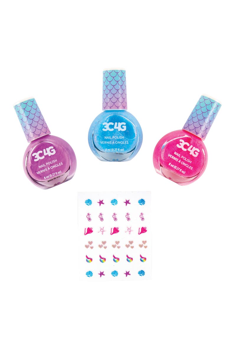 Three Cheers For Girls 3C4G Mermaid Shimmer Trio Nail Polish Set 3 Bottles W/ Nail Stickers, Alternate, color, Multicolored