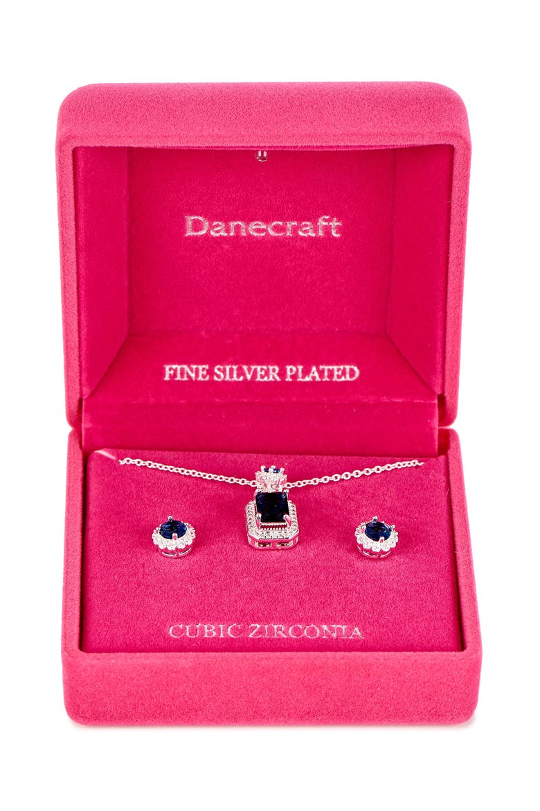 Square Cubic Zirconia Pendant Necklace & Stud Earrings Set, Main, color, METALLIC SILVER