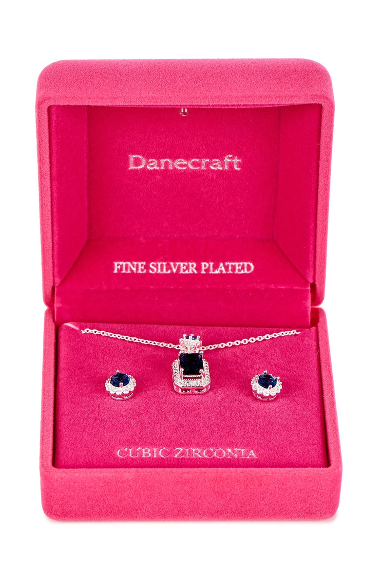 Danecraft Square Cubic Zirconia Pendant Necklace & Stud Earrings Set, Main, color, Metallic Silver