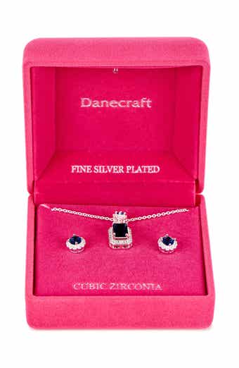 Danecraft Square Cubic Zirconia Pendant Necklace & Stud Earrings Set