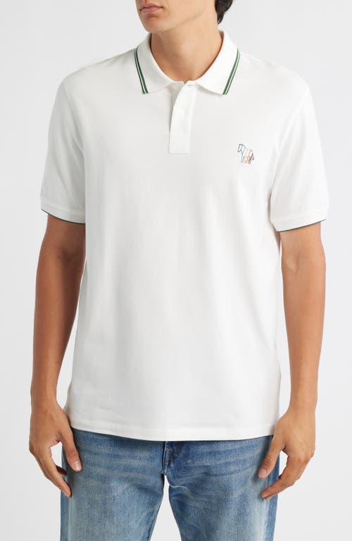 PS Paul Smith Regular Fit Tipped Zebra Embroidered Stretch Organic Cotton Polo in Off White  product