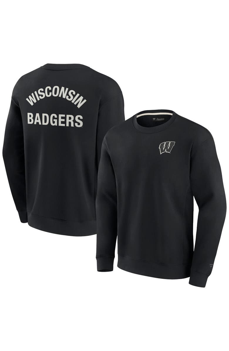 Fanatics Signature Unisex Fanatics Signature Black Wisconsin Badgers Super Soft Pullover Crew Sweatshirt, Alternate, color, Black