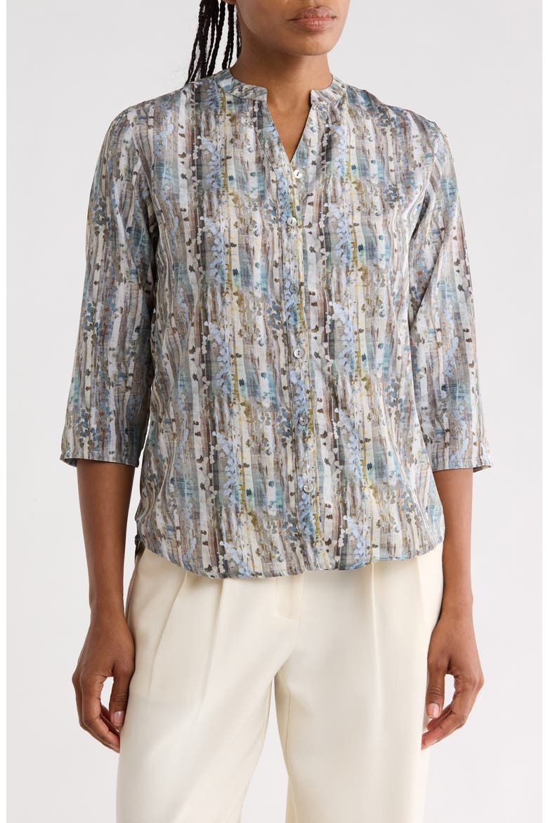 Print Mandarin Collar Shift Shirt, Main, color, BEIGE MULTI