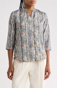 APNY Print Mandarin Collar Shift Shirt