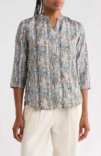 Print Mandarin Collar Shift Shirt
