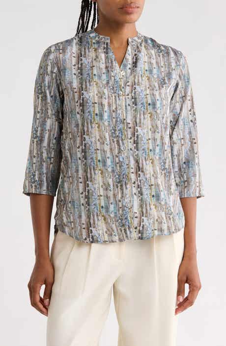 Print Mandarin Collar Shift Shirt