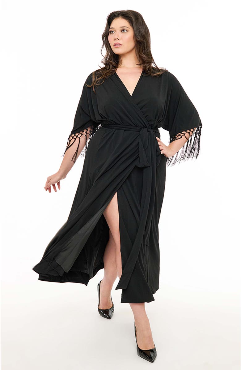 Unique Vintage Plus Size Tie Wrap Surplice Midi Dress, Main, color, 