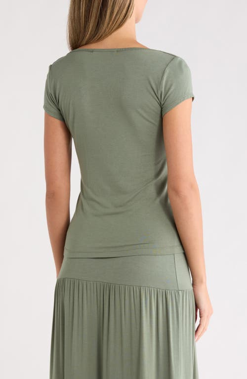Renee C Solid Cowl Neck Cap Sleeve T-shirt In Green