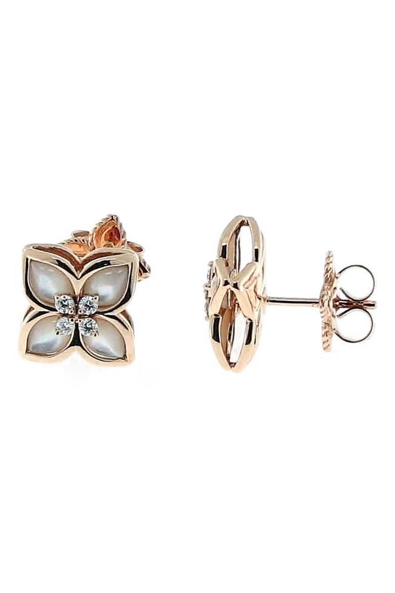 Venetian Princess Diamond & Mother-of-Pearl Stud Earrings, Main, color, ROSE GOLD