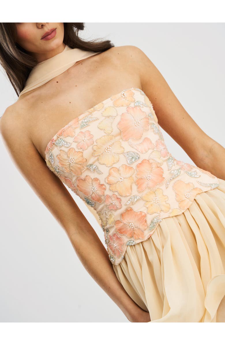 Miss Circle Quanisha Beaded Floral Mini Chiffon Dress with Scarf, Alternate, color, Yellow