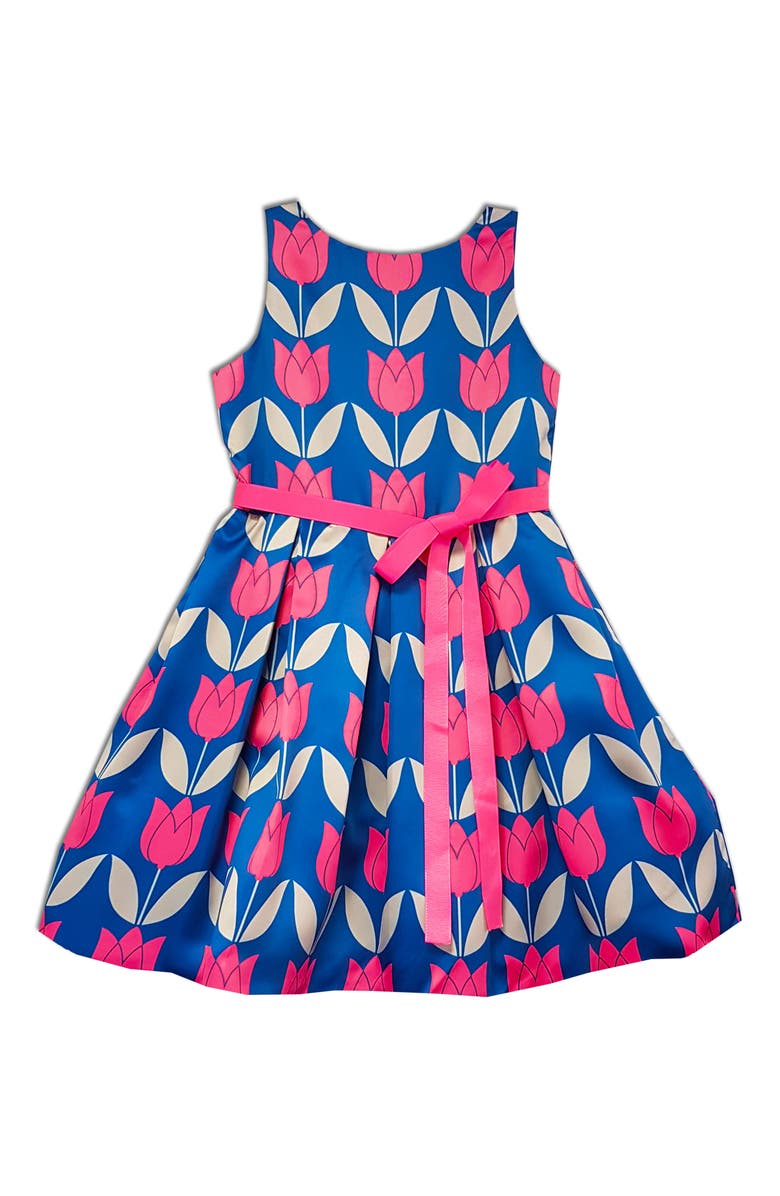JOE-ELLA Kids' Colorful Print Party Dress, Main, color, Pink/Blue