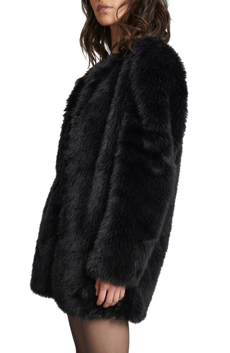 Bardot Logan Faux Fur Coat, Alternate, color, Black