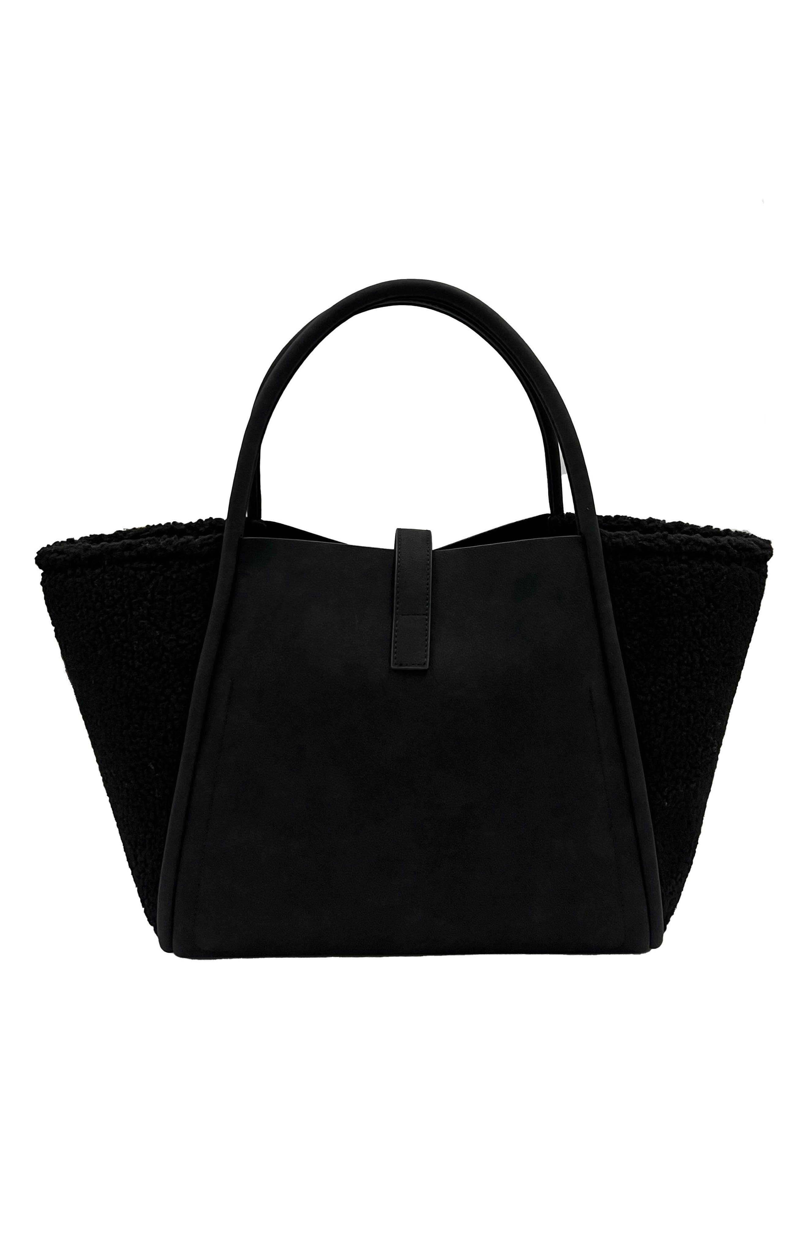 Jelavu Faux Suede & Faux Shearling Tote, Alternate, color, Black