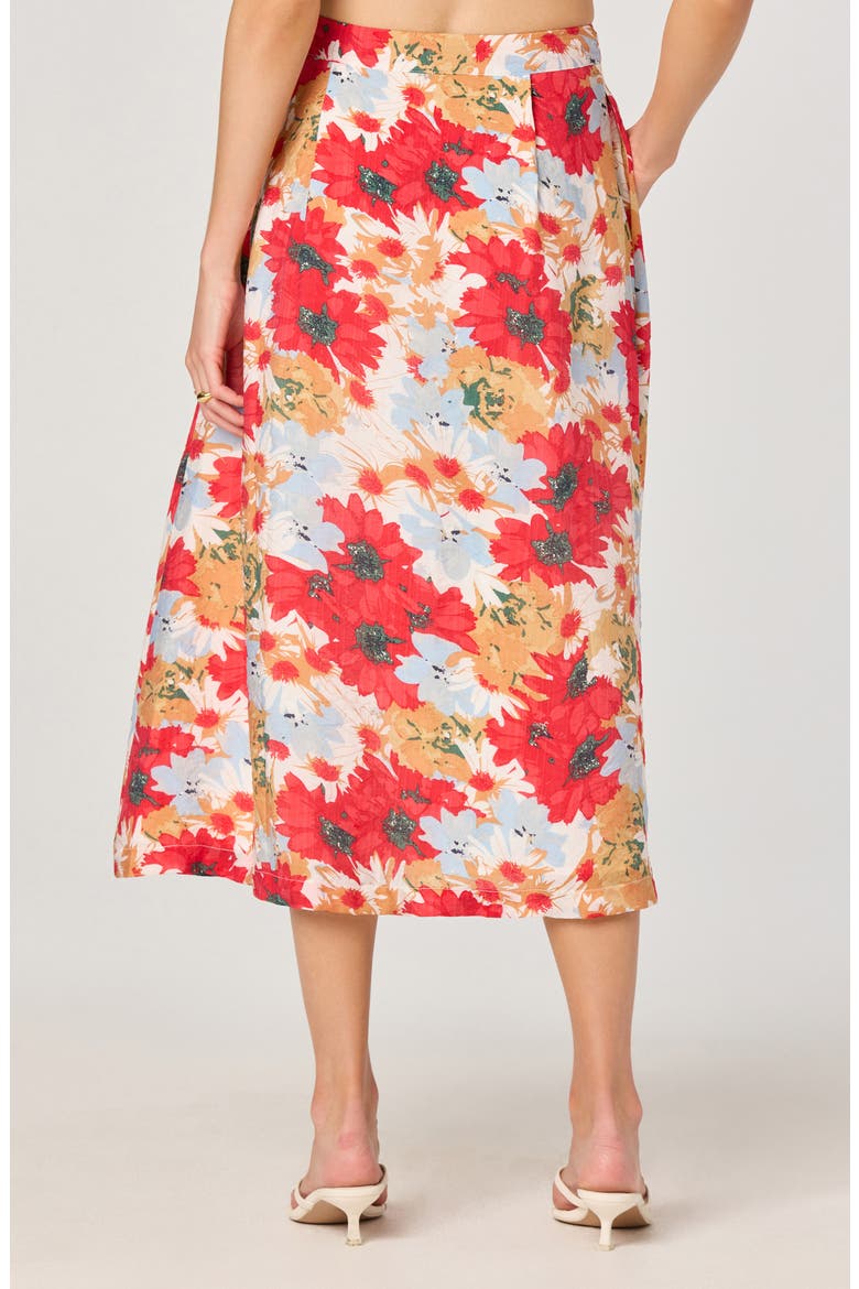 Floral Print Midi Skirt, Alternate, color, RED MULTI FLORAL