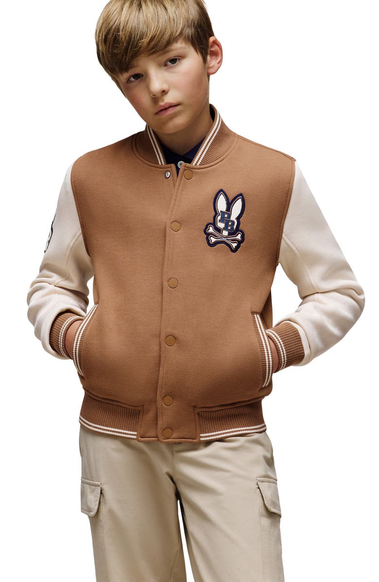 Psycho Bunny Kids' Wade Colorblock Graphic Bomber Jacket, Alternate, color,