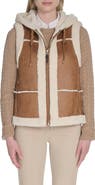 Cole Haan Hooded Faux Waxed Suede & Faux Shearling Vest