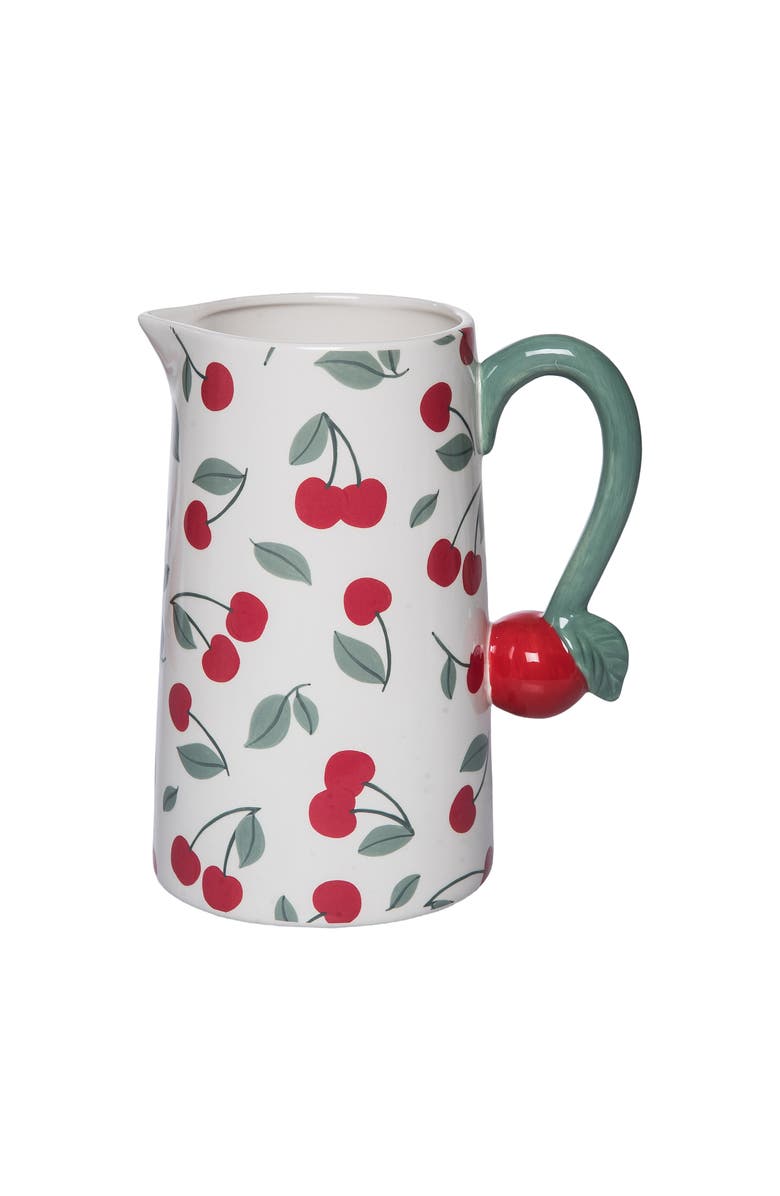 Transpac Dolomite Cherry Pitcher Multicolored for Spring Serving and Entertaining, Alternate, color, Multicolored