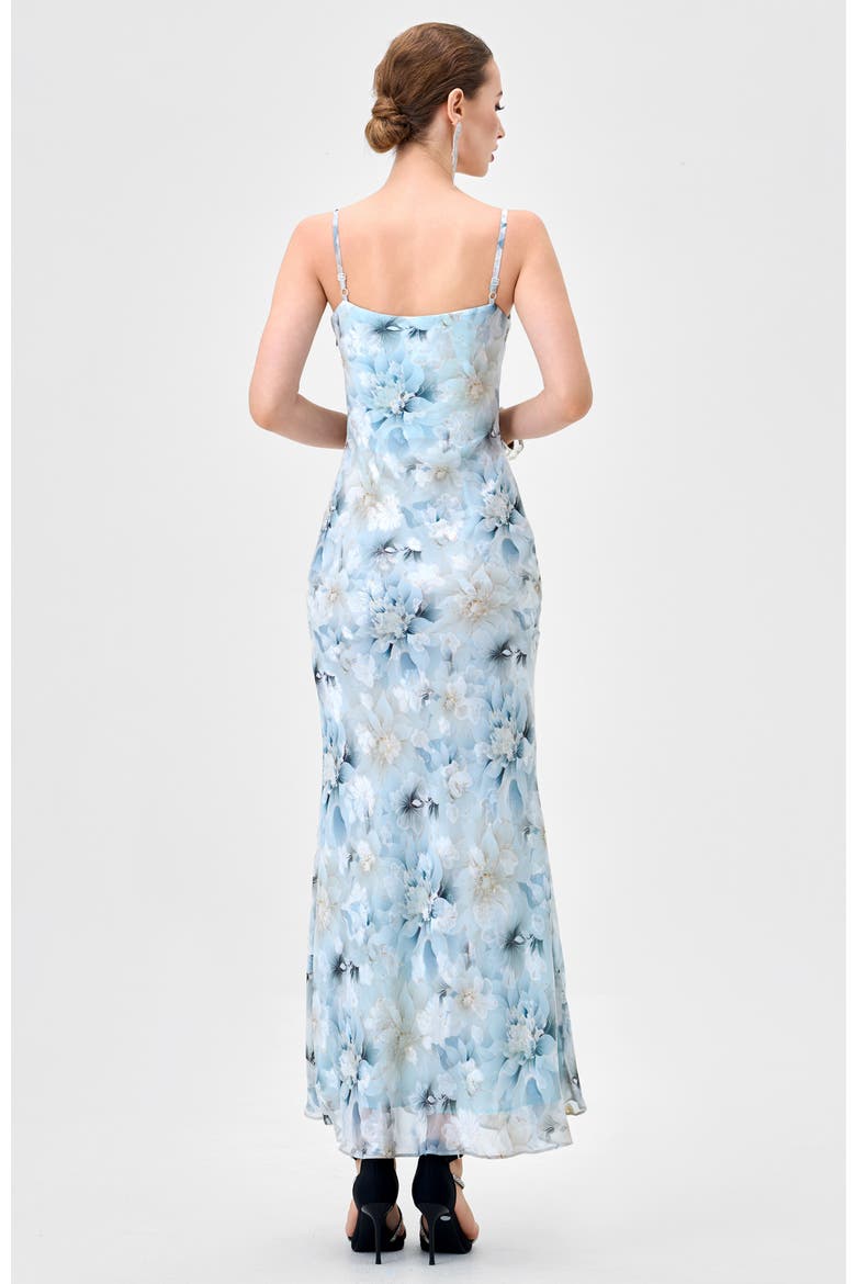 Jazlene Floral Chiffon Midaxi, Alternate, color, BLUE/SILVER PRINT