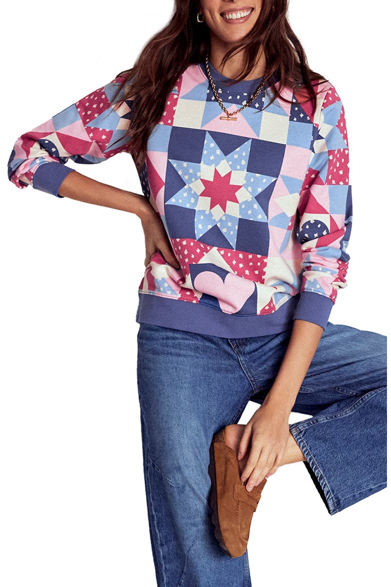 Hannah Patchwork Sweatshirt, Main, color, BLUE MULTI HEART PATCHWORK