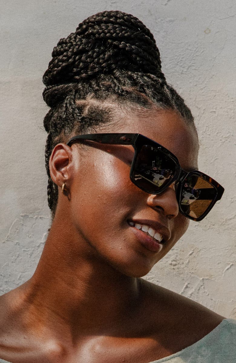 Mohala Eyewear Hana 55mm Low Bridge Medium Width Polarized Square Sunglasses, Alternate, color, Kukui Tortoise / Tan Lenses