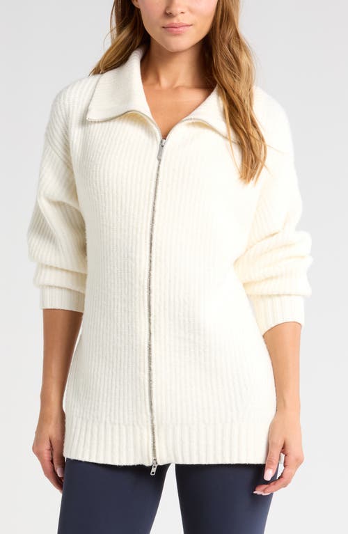 Zella Cozy Knit Zip-Up Cardigan in Ivory Egret 