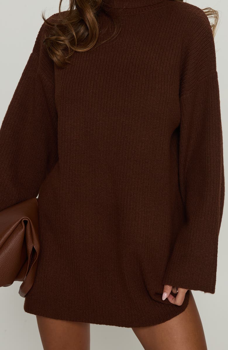 Princess Polly Sonelle Long Sleeve Knit Minidress, Alternate, color, Chocolate