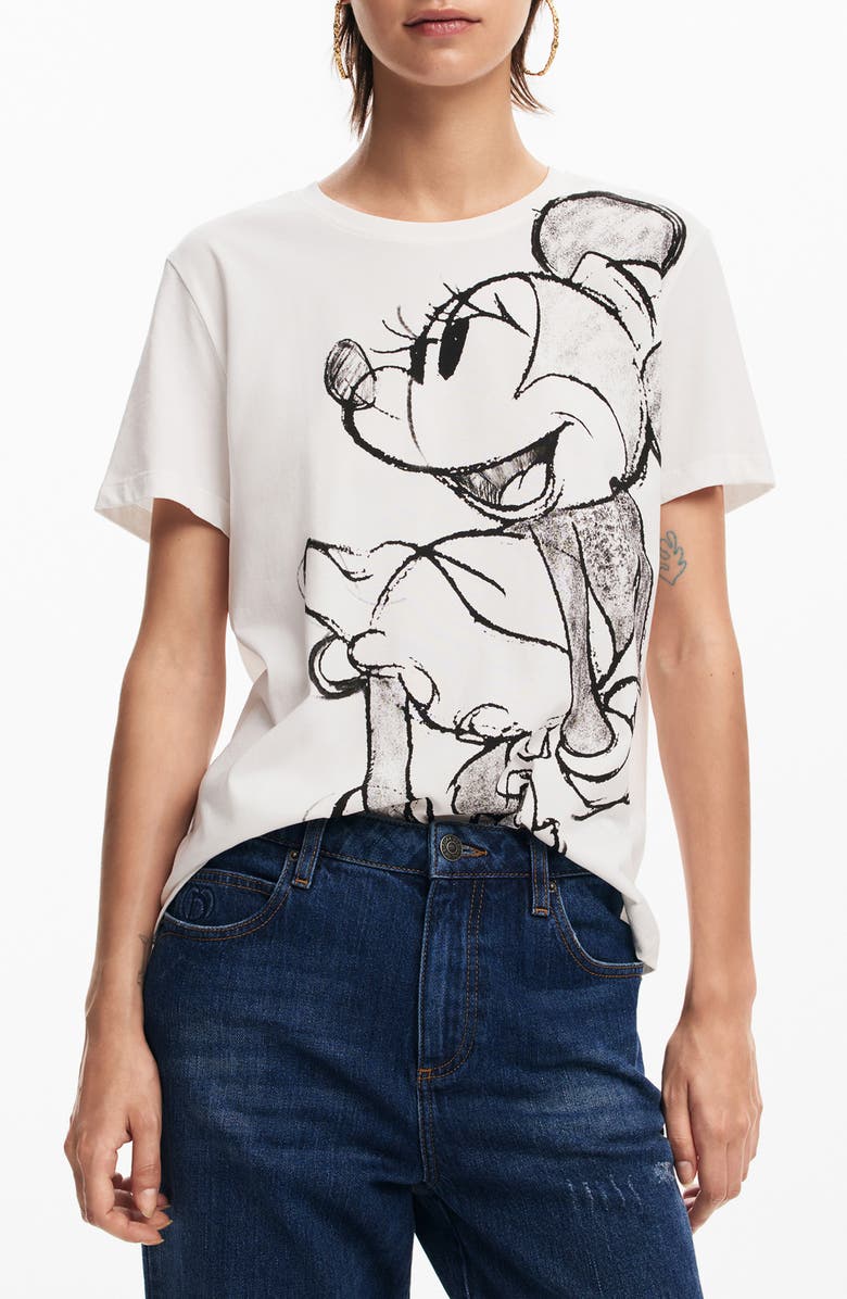 Desigual Minnie Mouse Drawing Cotton Graphic T-Shirt, Main, color, 