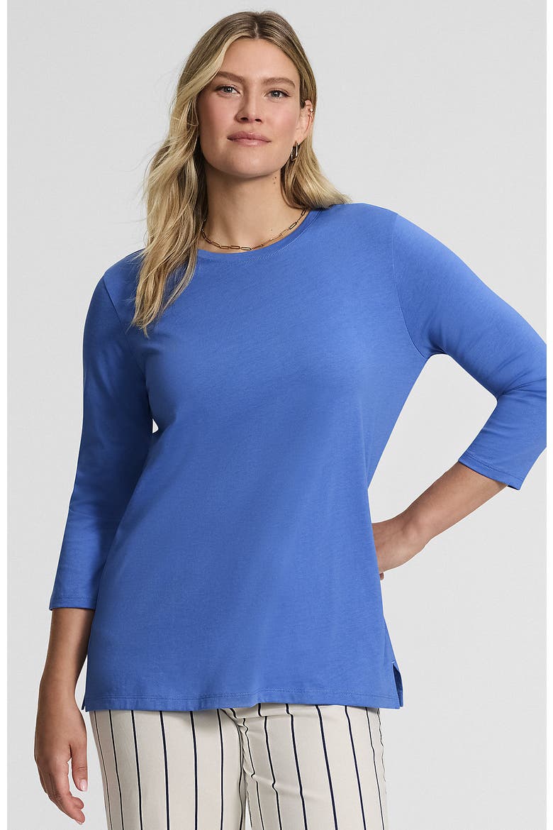 3/4 Sleeve Cotton Supima Tunic, Main, color, Muted Cobalt Blue